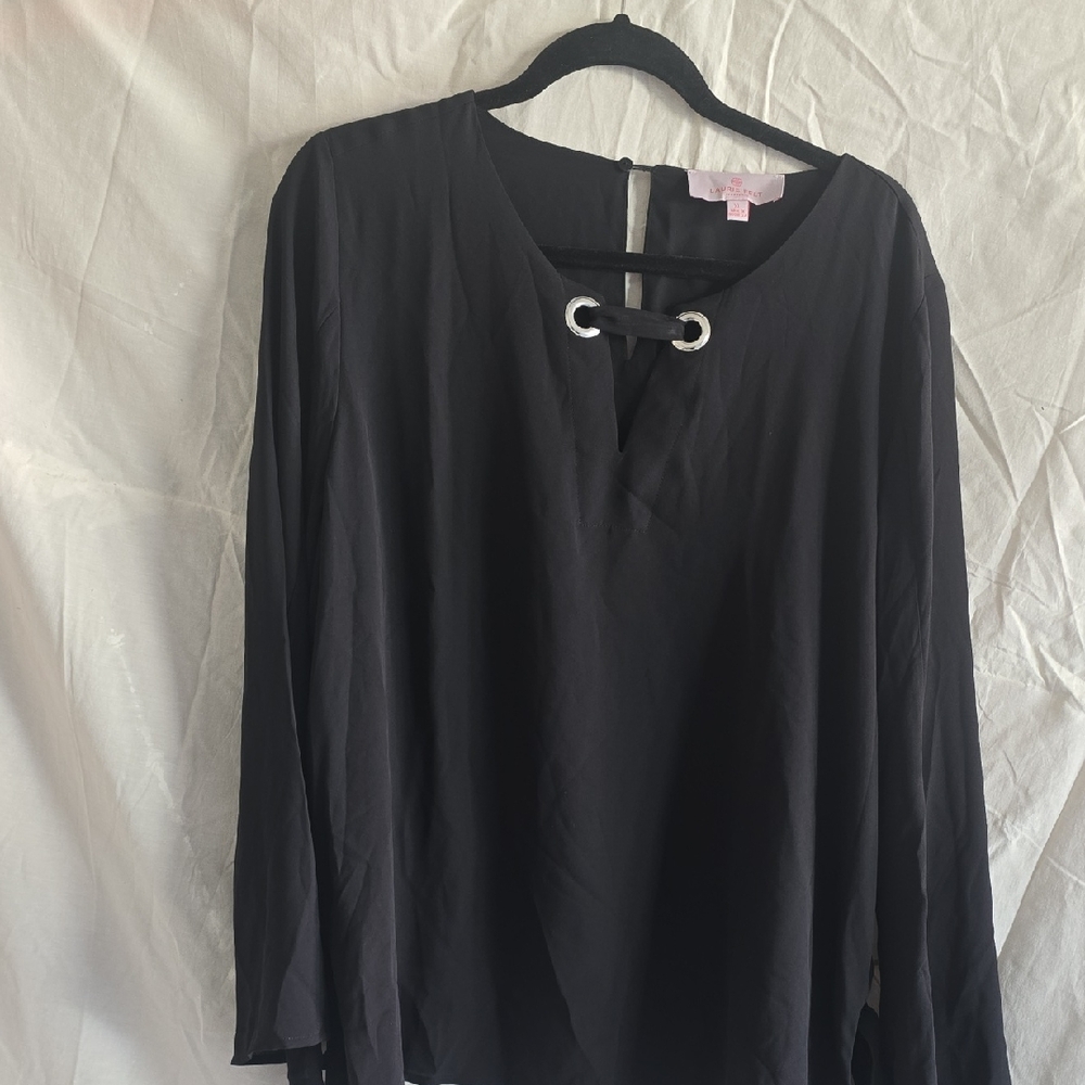 Laurie Felt Black Blouse with Grommet Accents